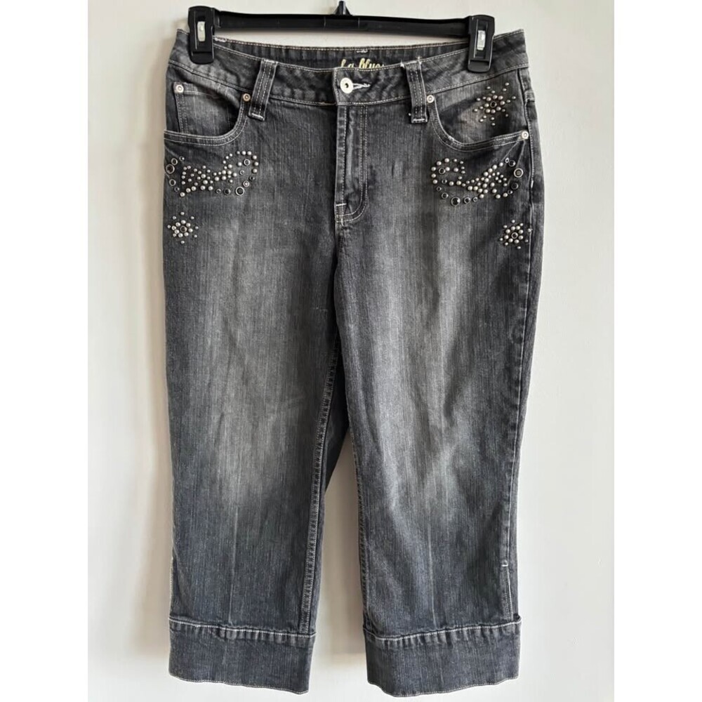 Vintage L.A. Blues Embellished Denim Capris Women’s Size 12 Studded Gray Y2K